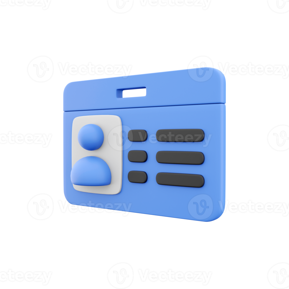 3d render Identity verification card icon. 3d render id card icon illustration isolated on white background png