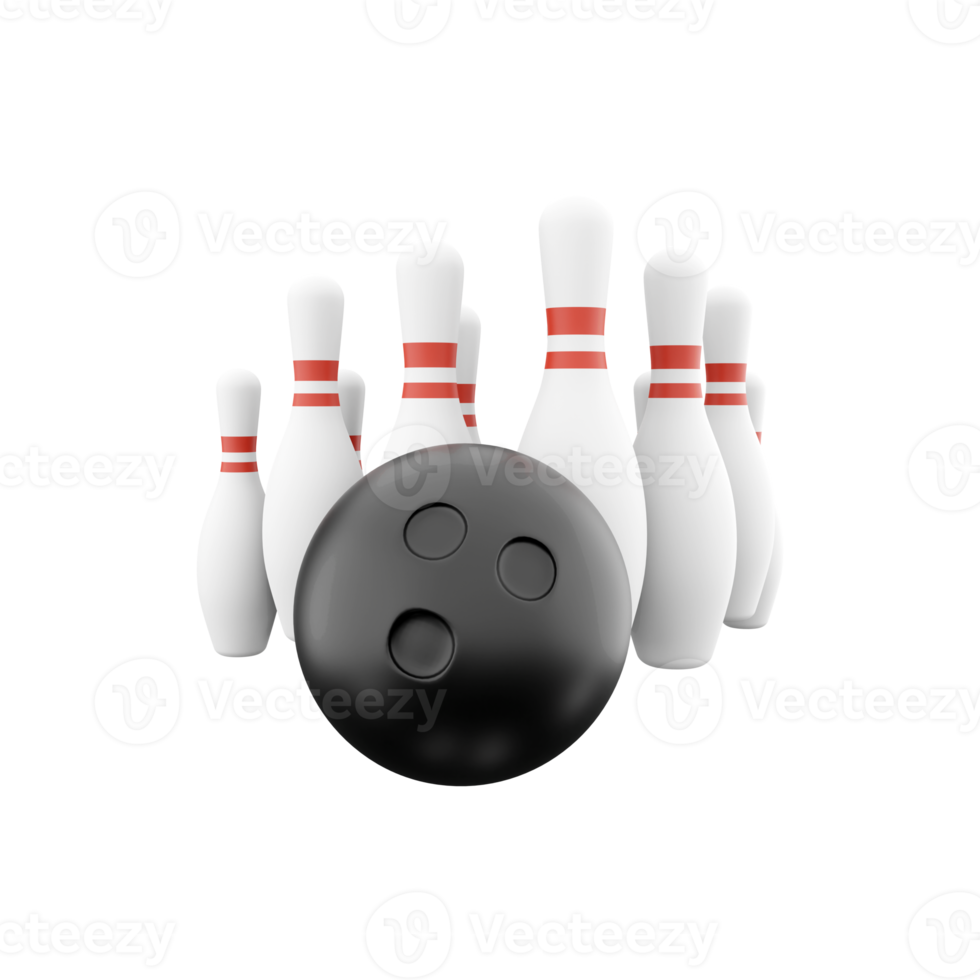 3d render bowling, white skittles. 3d render leisure game. 3d render bowling icon. png