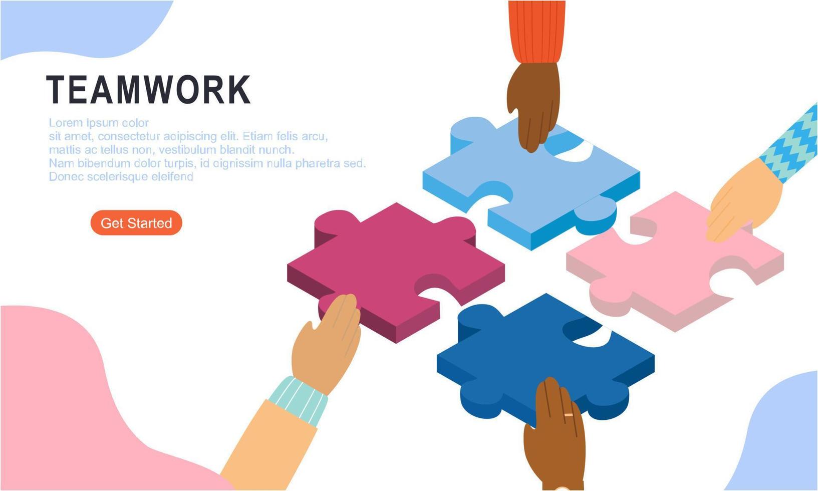 Teamwork concept with hands and puzzle illutration vector