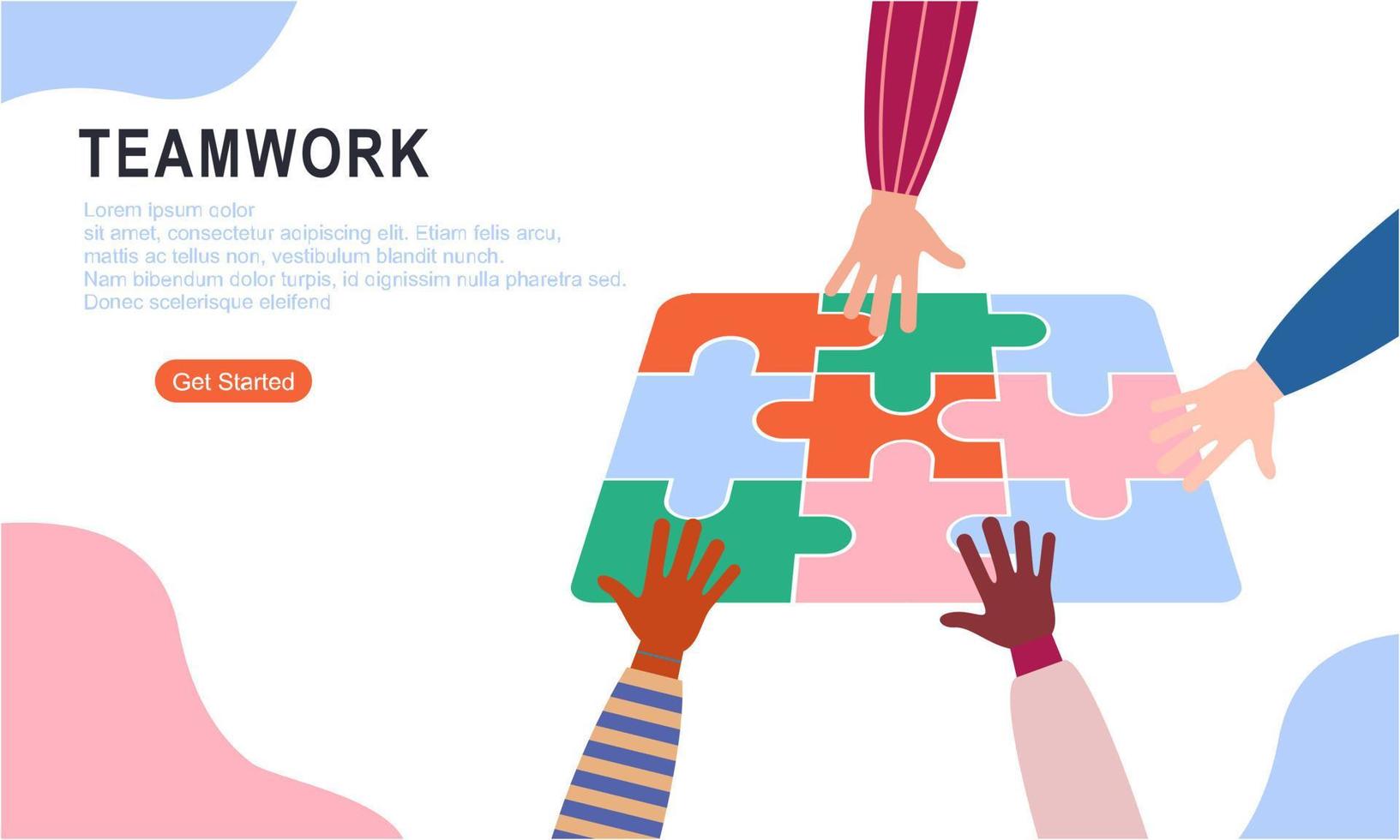 Teamwork concept with hands and puzzle illutration vector