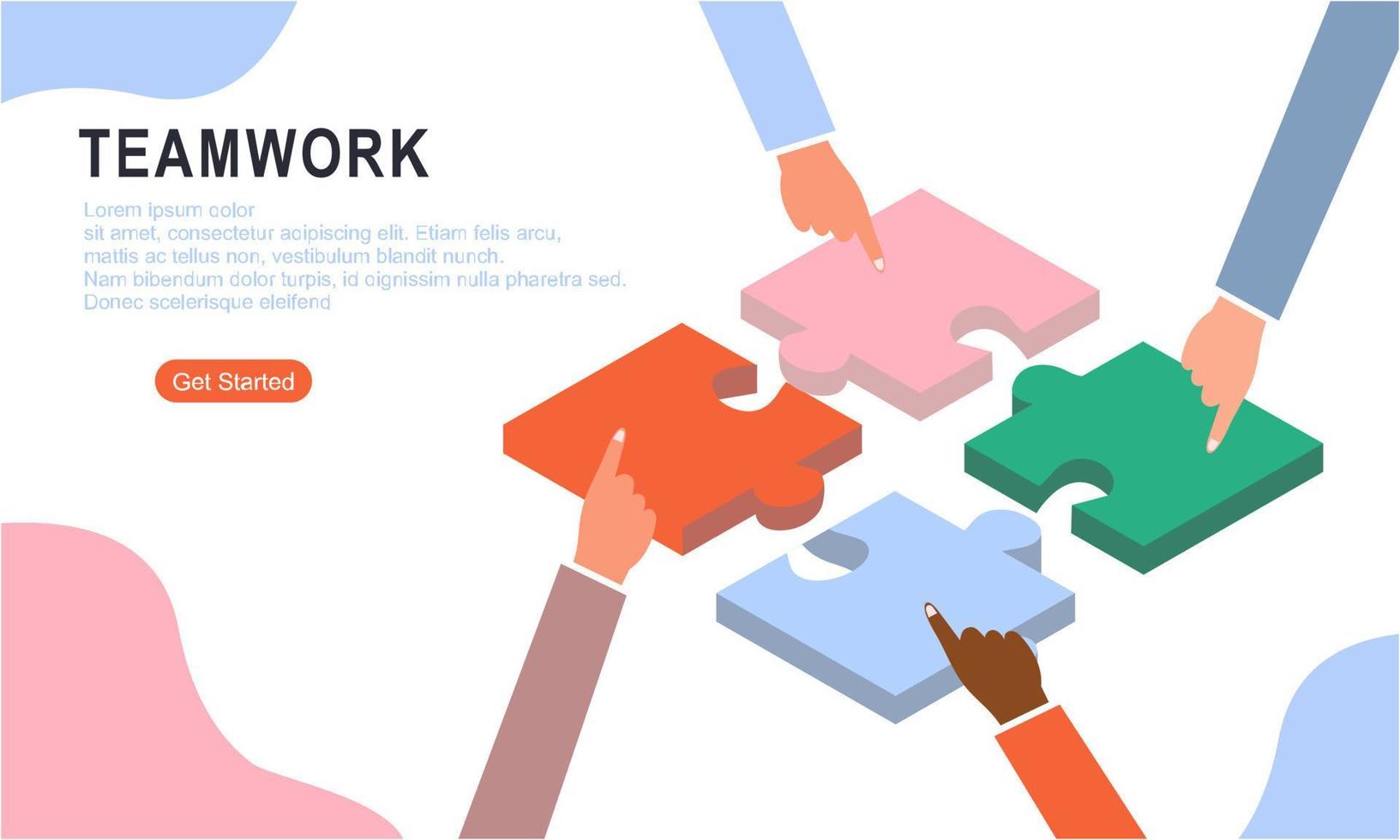 Teamwork concept with hands and puzzle illutration vector