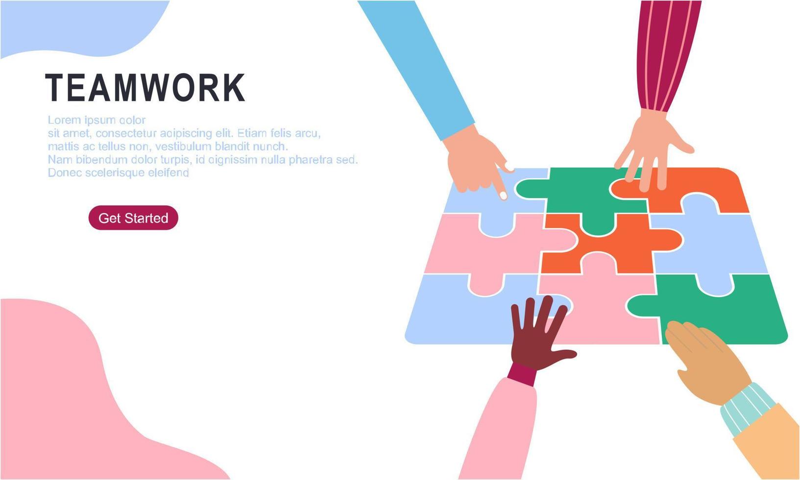 Teamwork concept with hands and puzzle illutration vector