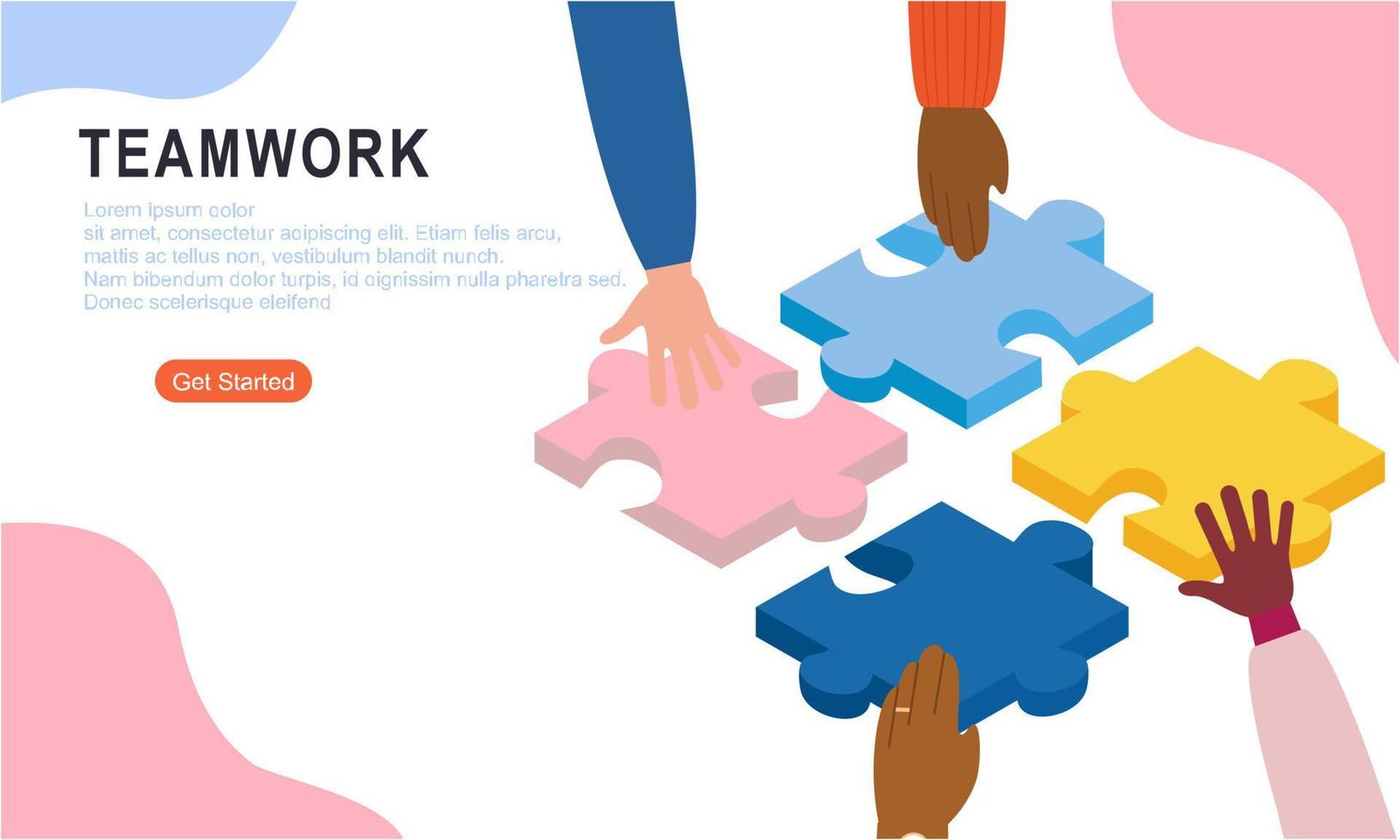 Teamwork concept with hands and puzzle illutration vector