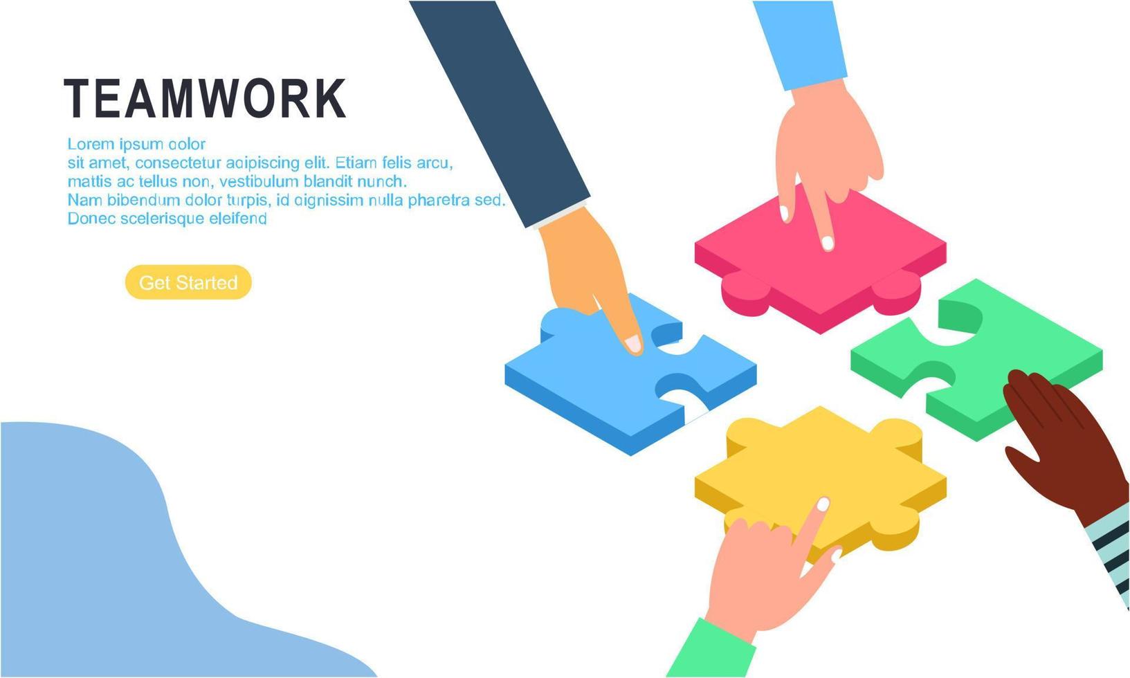 Teamwork concept with hands and puzzle illutration vector