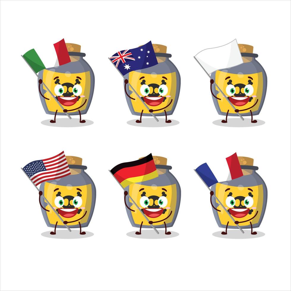 Dangerous potion cartoon character bring the flags of various countries vector