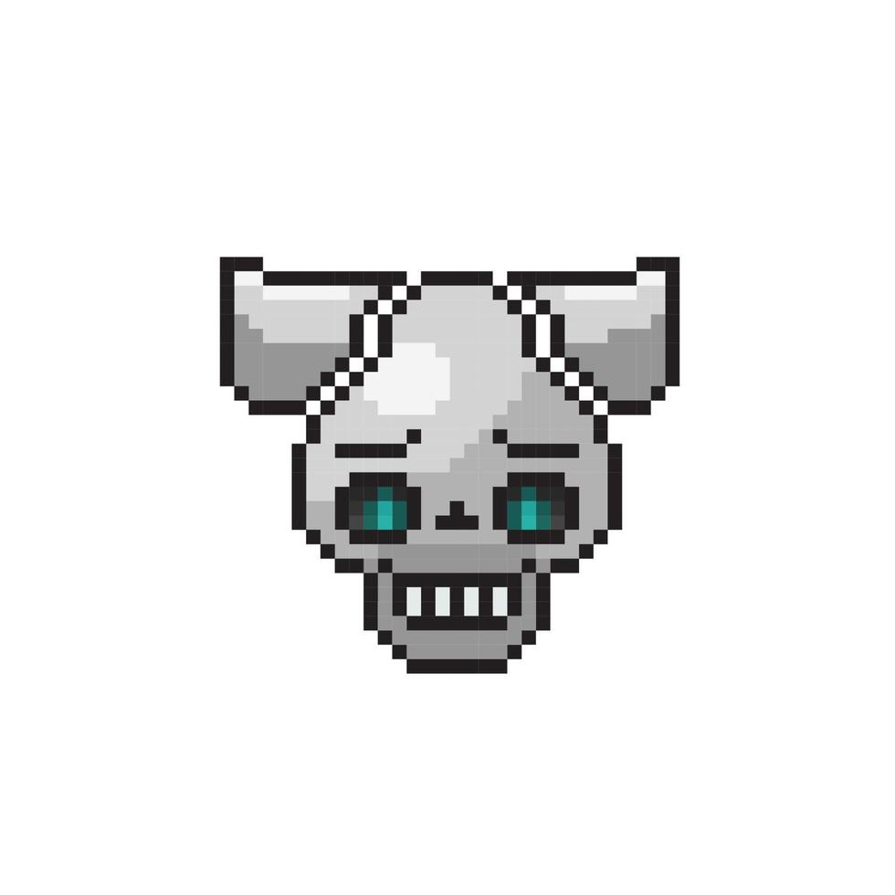 smile skull head with horn in pixel art style vector