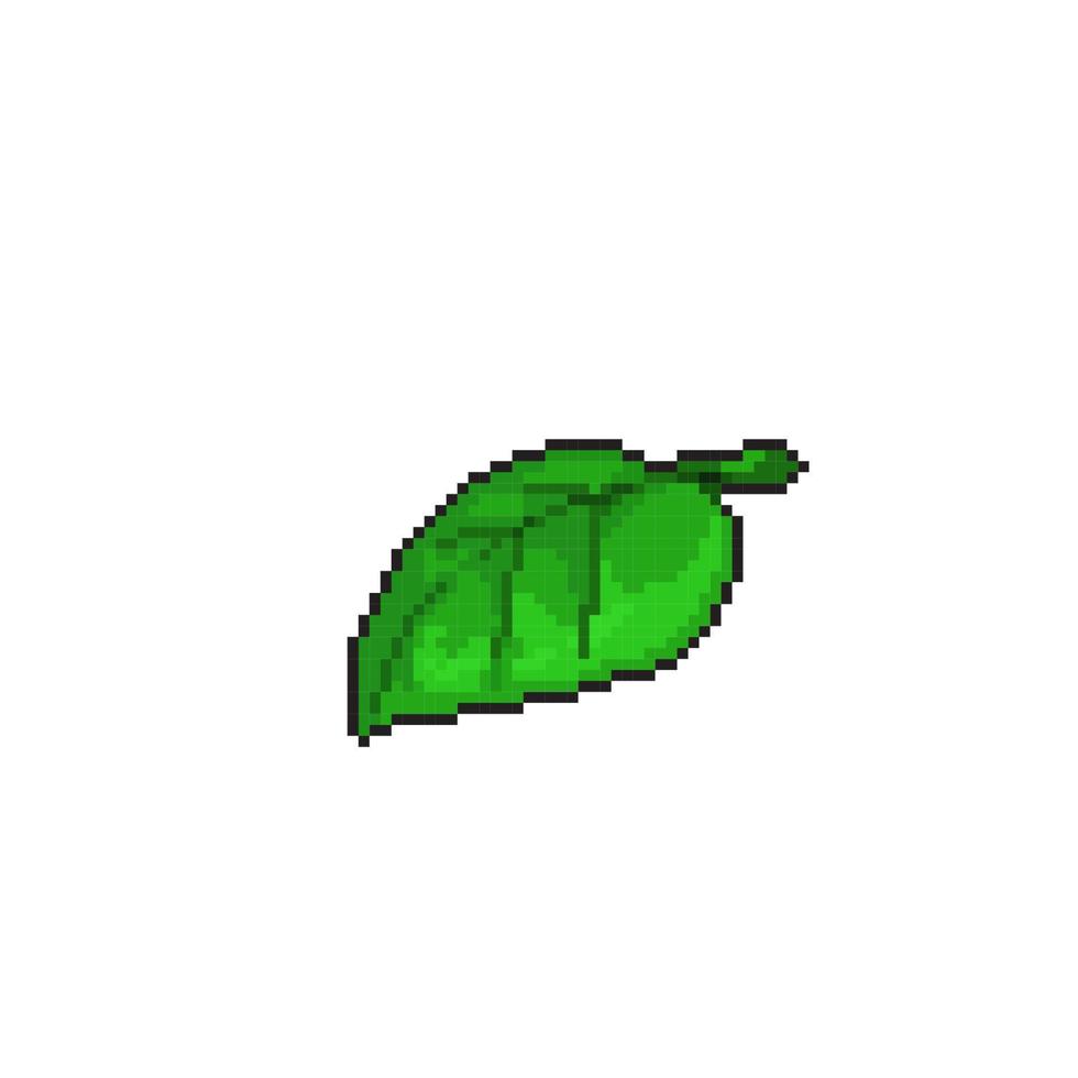 green single leaf in pixel art style vector