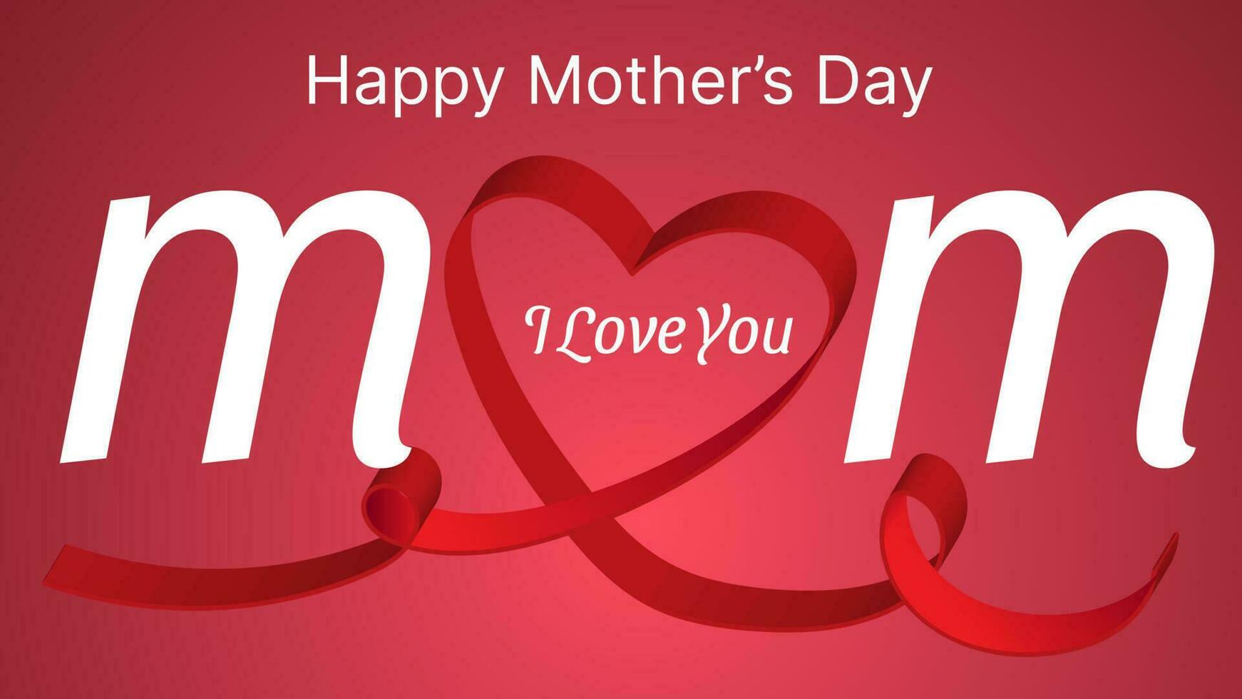 mother's day 3d realistic background illustration with red heart shaped ribbon vector