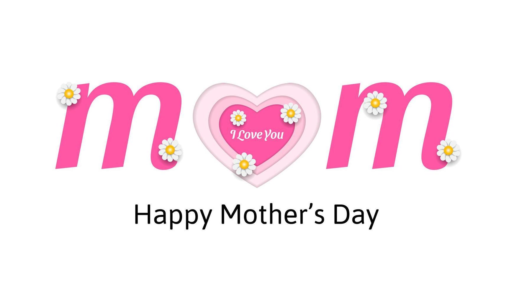 happy mother's day greeting card background with heart shapes paper cut style and flowers vector