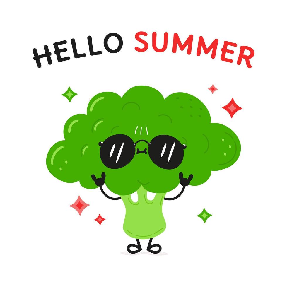 Cute funny broccoli icon. Vector hand drawn cartoon kawaii character illustration icon. Isolated on white background. Hello summer concept
