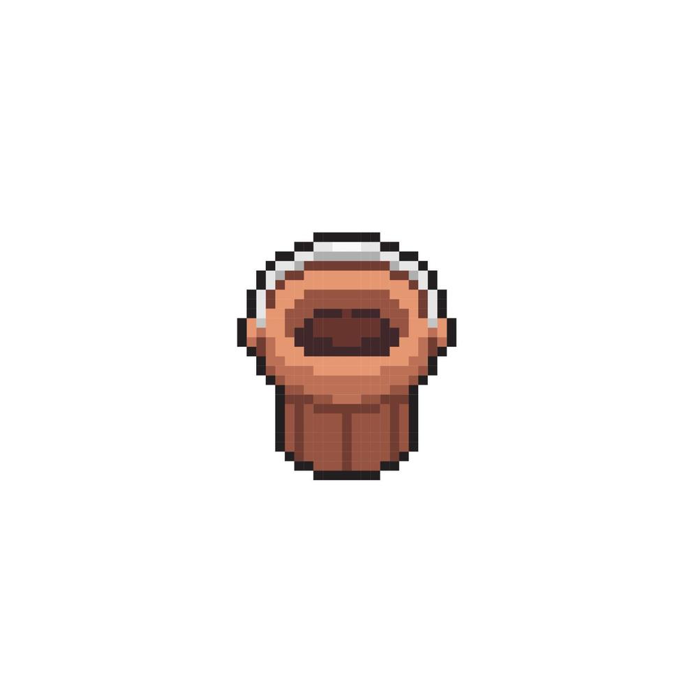 wooden bucket in pixel art style vector