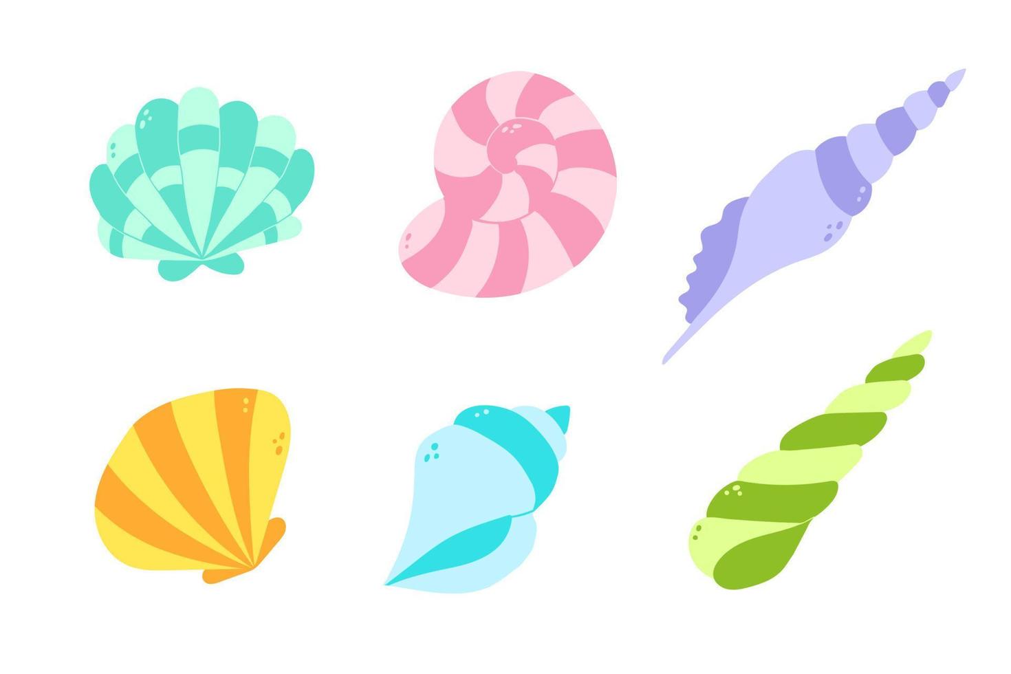 set of seashell flat vector cartoon color illustration.