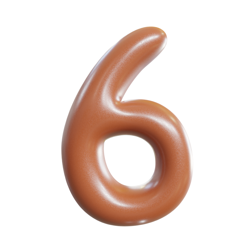 Chocolate number font. 3d render png