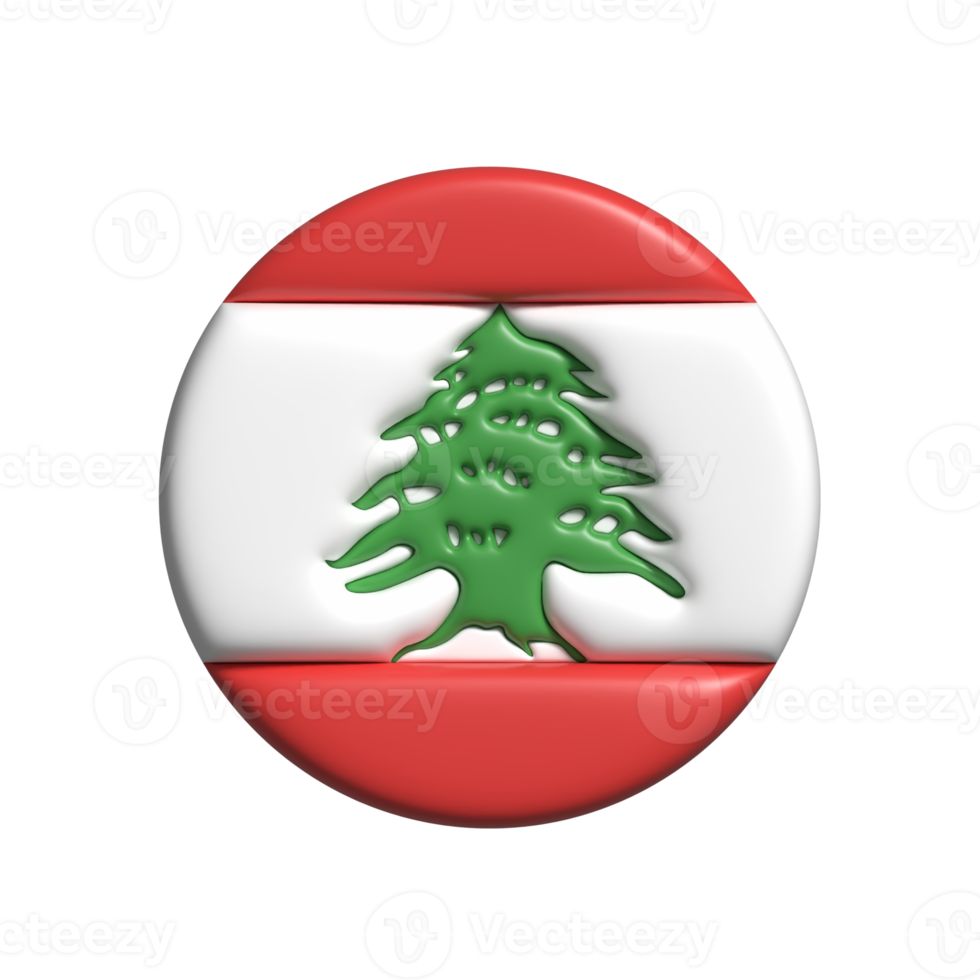 Lebanon circular flag shape. 3d render png