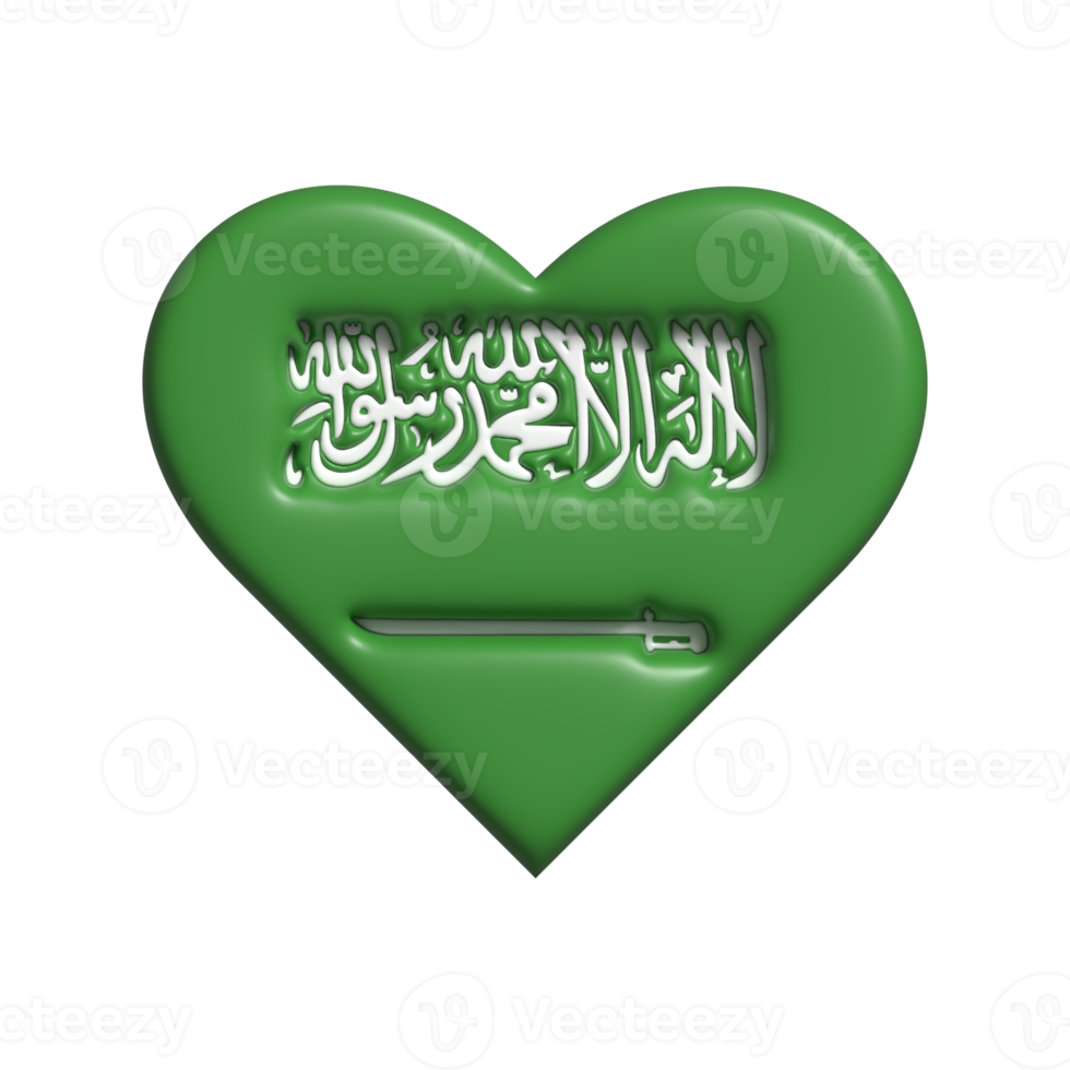 arabe saoudien cœur drapeau. 3d rendre png