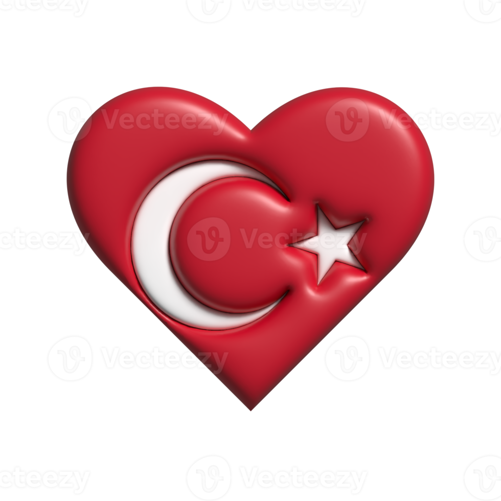 Turkey heart flag shape. 3d render png