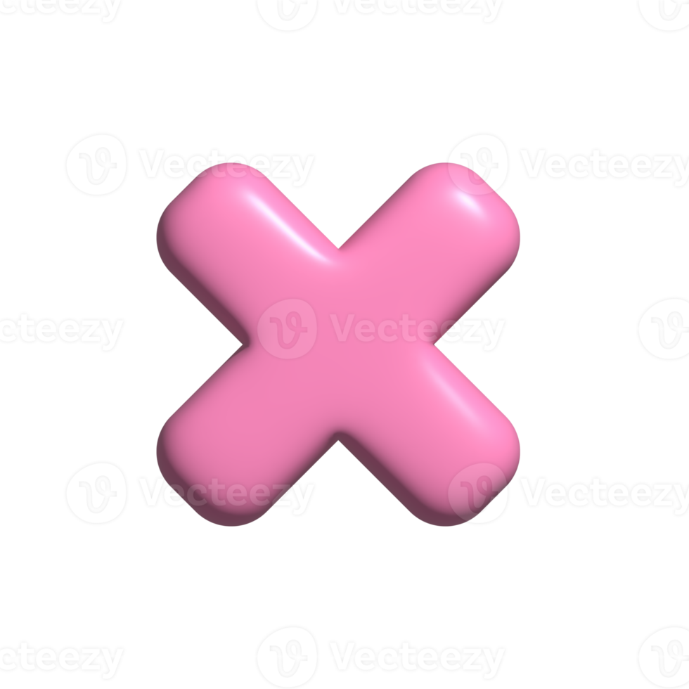 Cross mark icon pink. 3d render 22285744 PNG