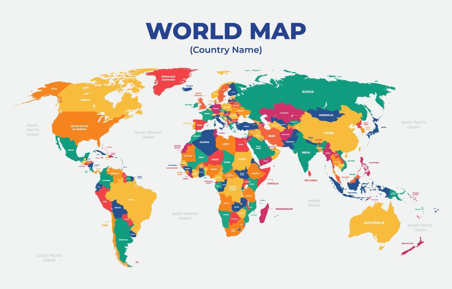 World Map with Country Name vector