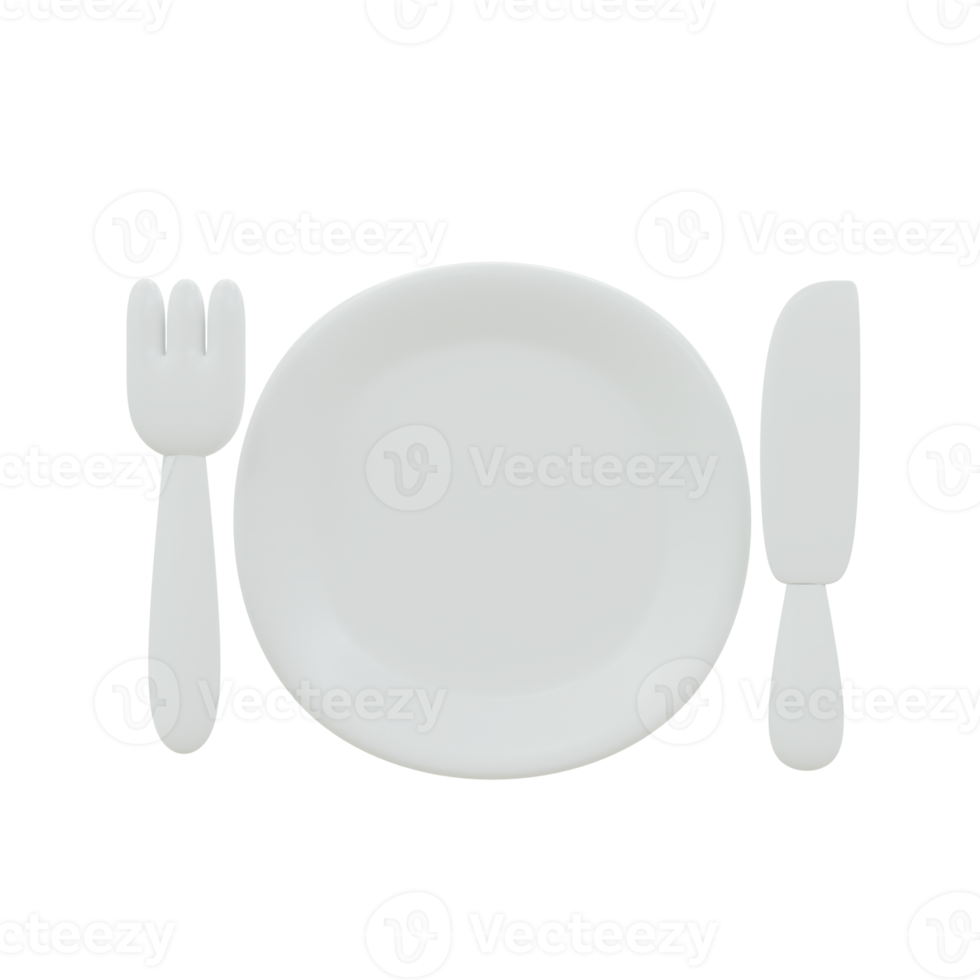 Plate, fork and knife icon. 3d render png