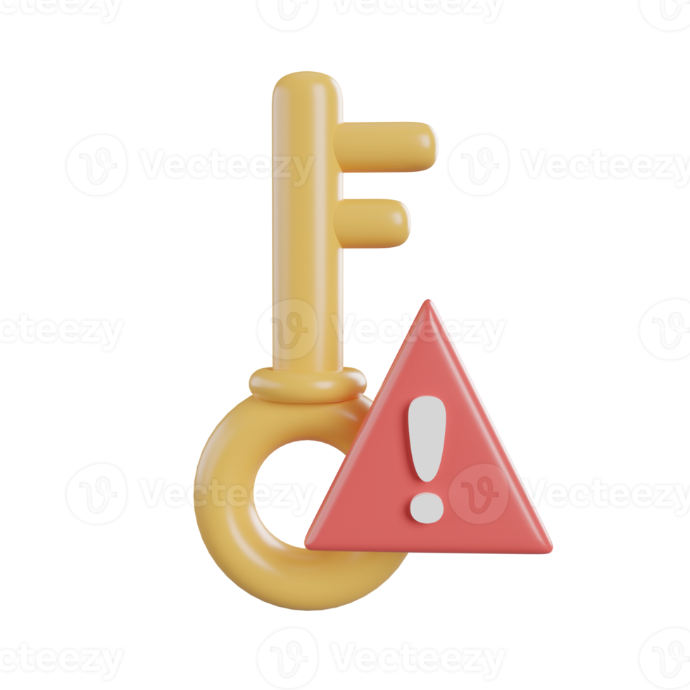 key with exclamation mark icon. 3d render illustration png