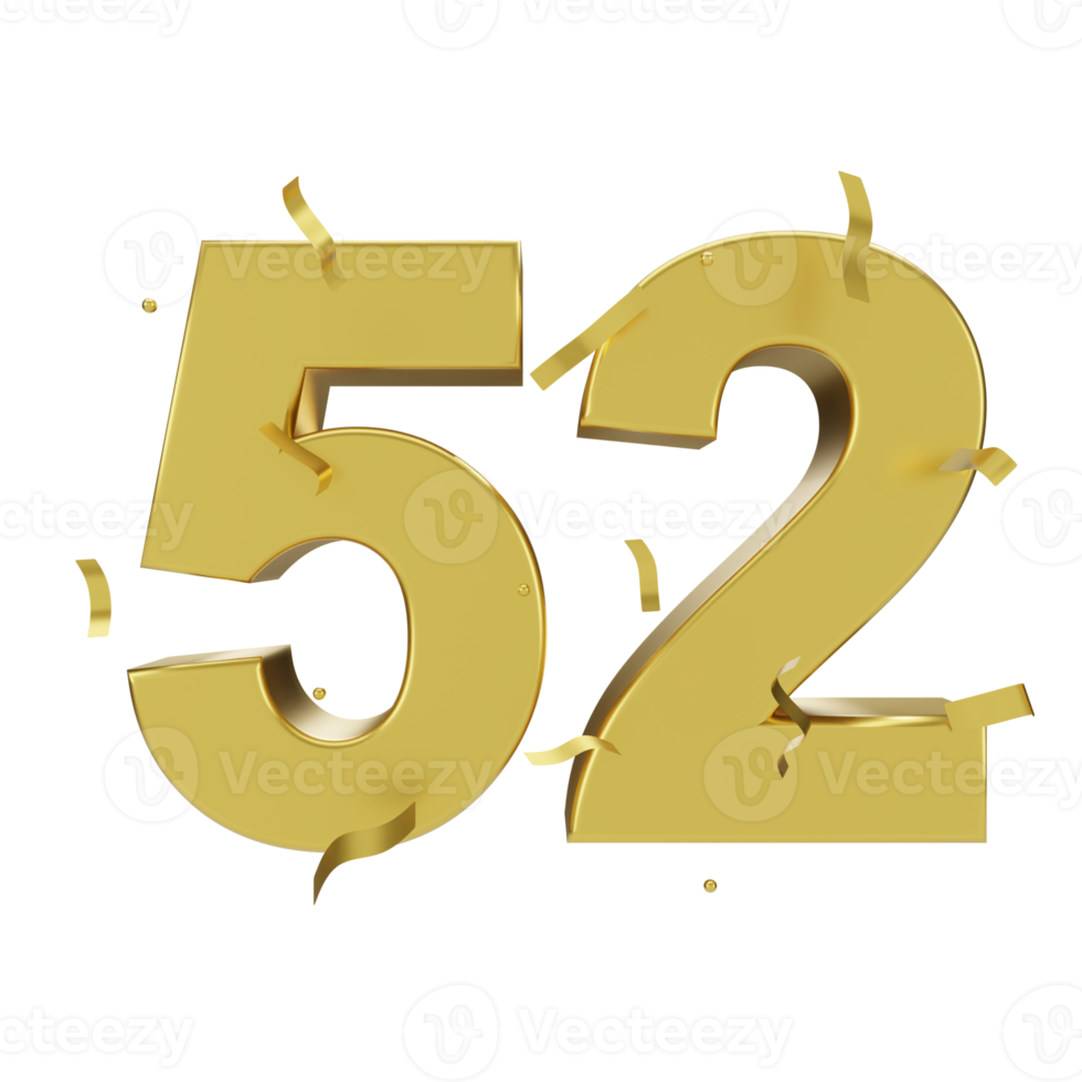 gold 52 number with confetti png