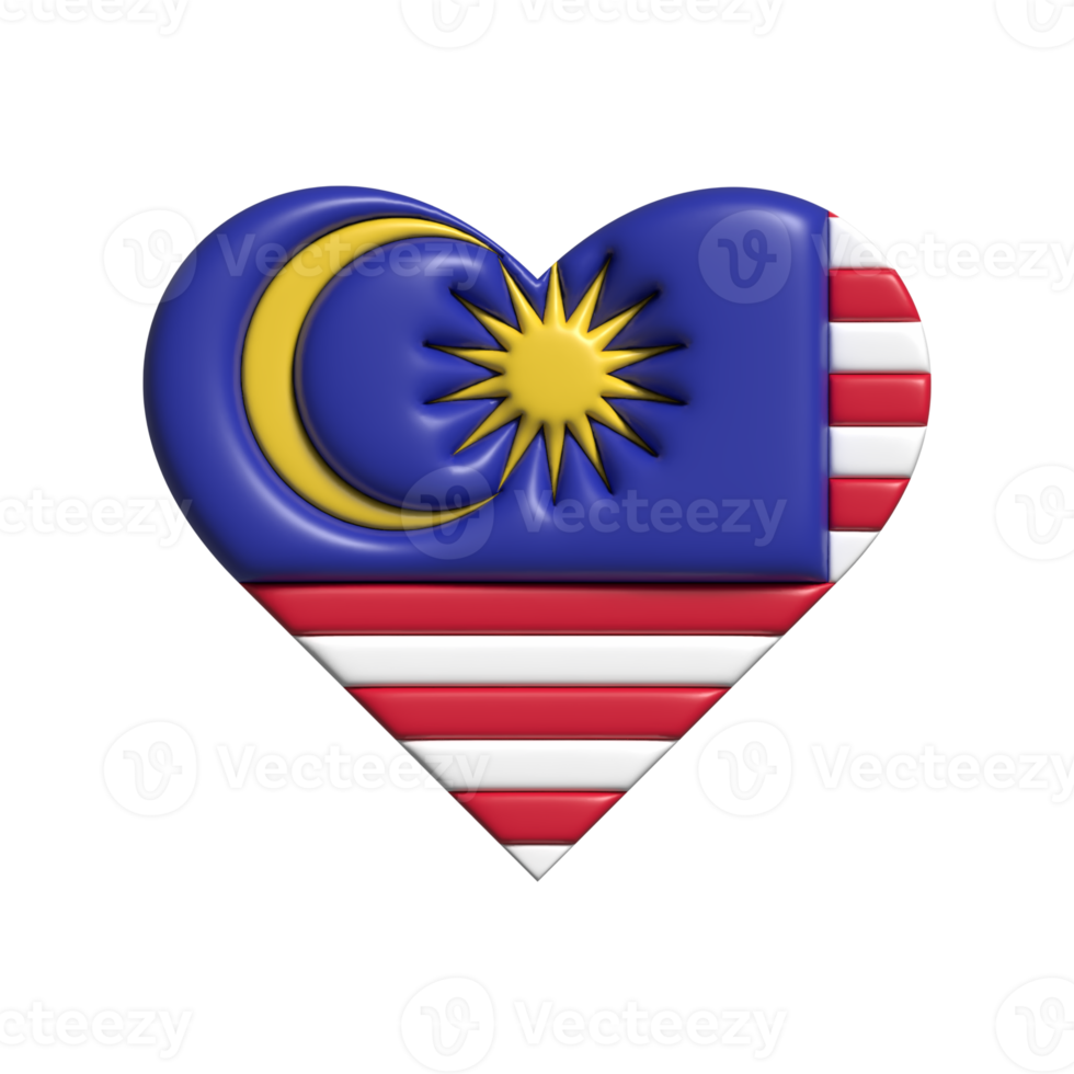 Malaisie cœur drapeau forme. 3d rendre png