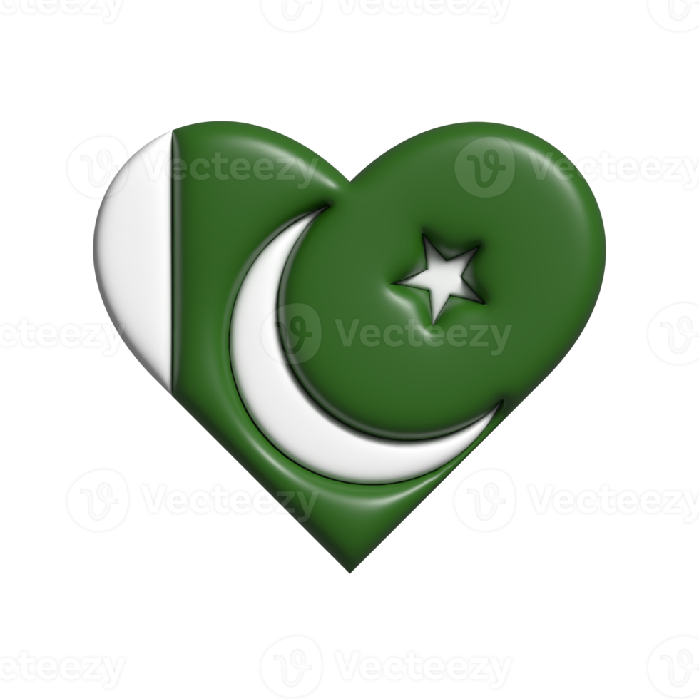 Pakistan heart flag shape. 3d render png