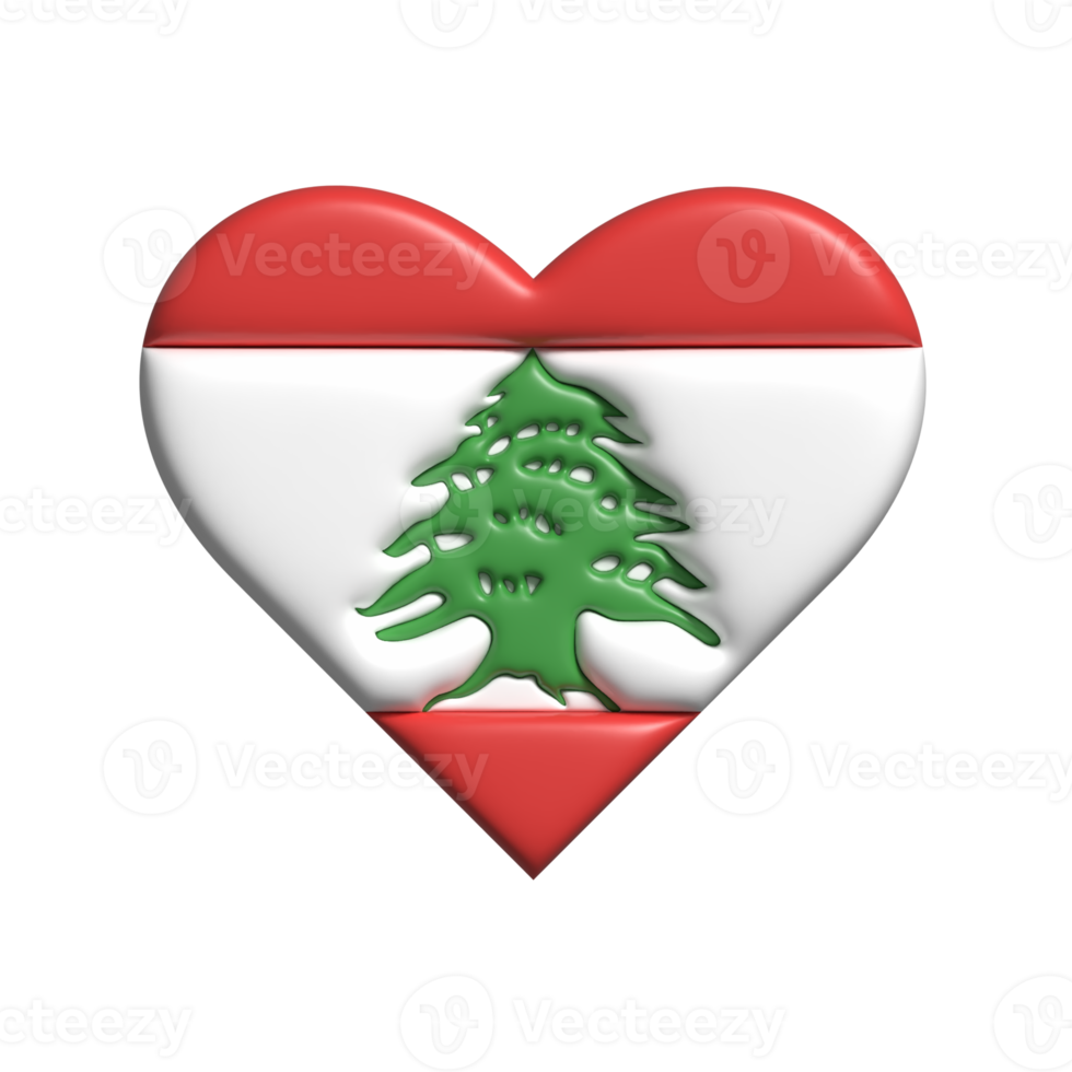 Líbano corazón bandera forma. 3d hacer png