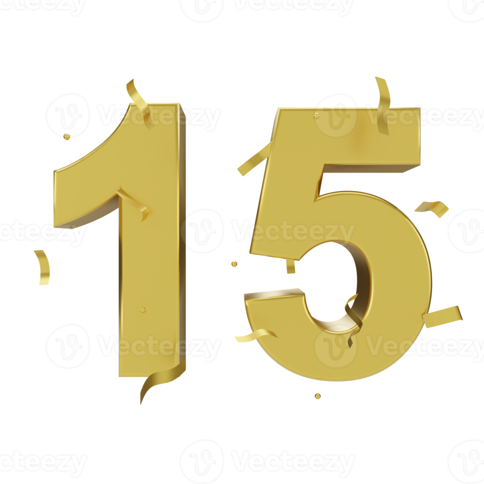 gold 15 number with confetti png