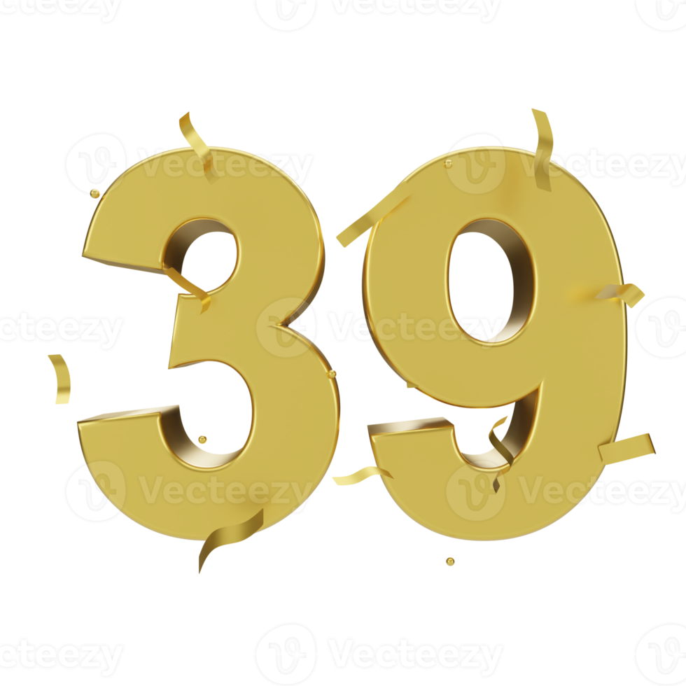 gold 39 number with confetti png