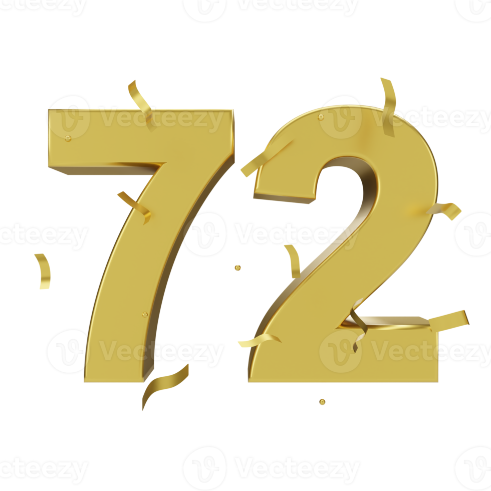 gold 72 number with confetti png