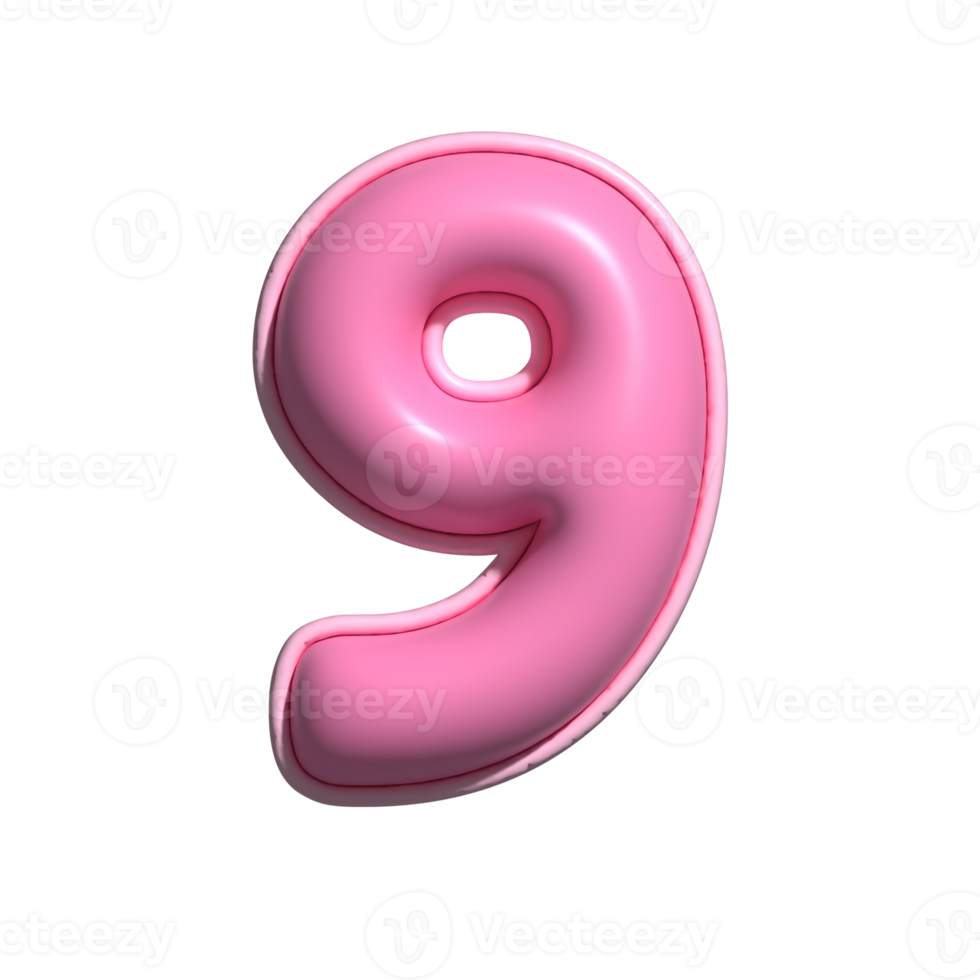 number 9 pink alphabet glossy png