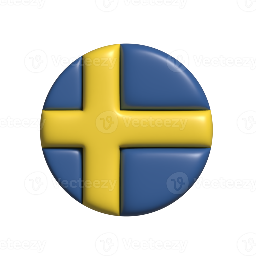 Sweden circular flag shape. 3d render png