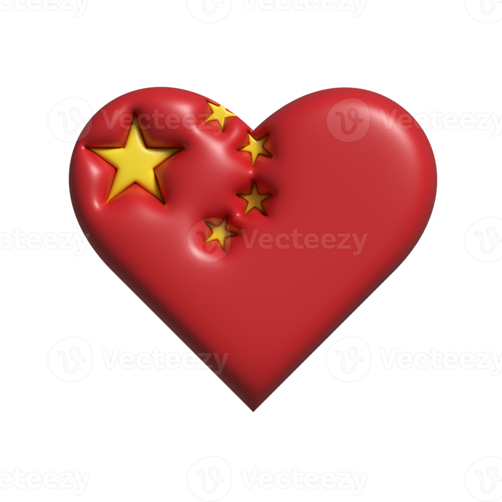 China corazón bandera forma. 3d hacer png