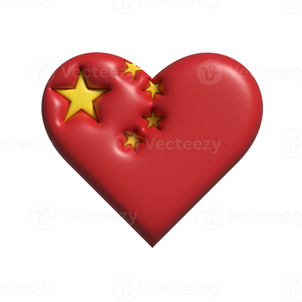 china heart flag shape. 3d render png