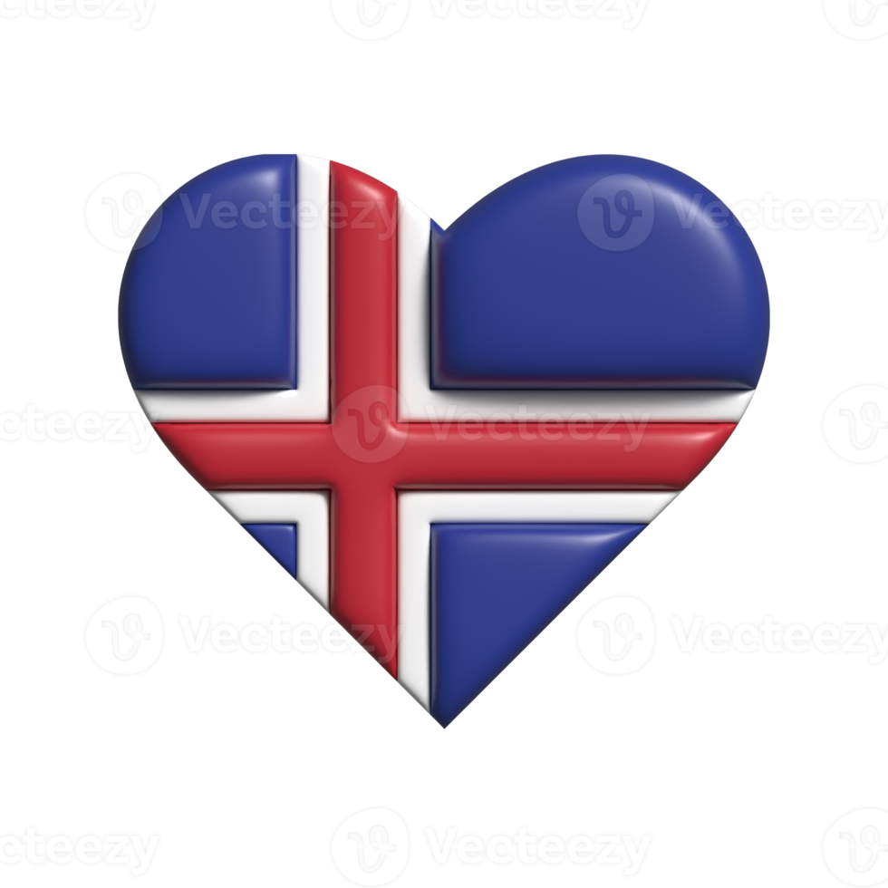 Islanda cuore bandiera forma. 3d rendere png