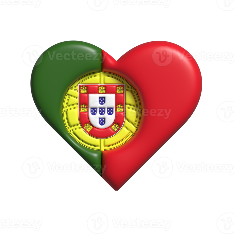 portugal hjärta flah form. 3d framställa png