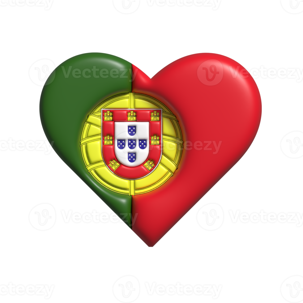 Portugal heart flah shape. 3d render png