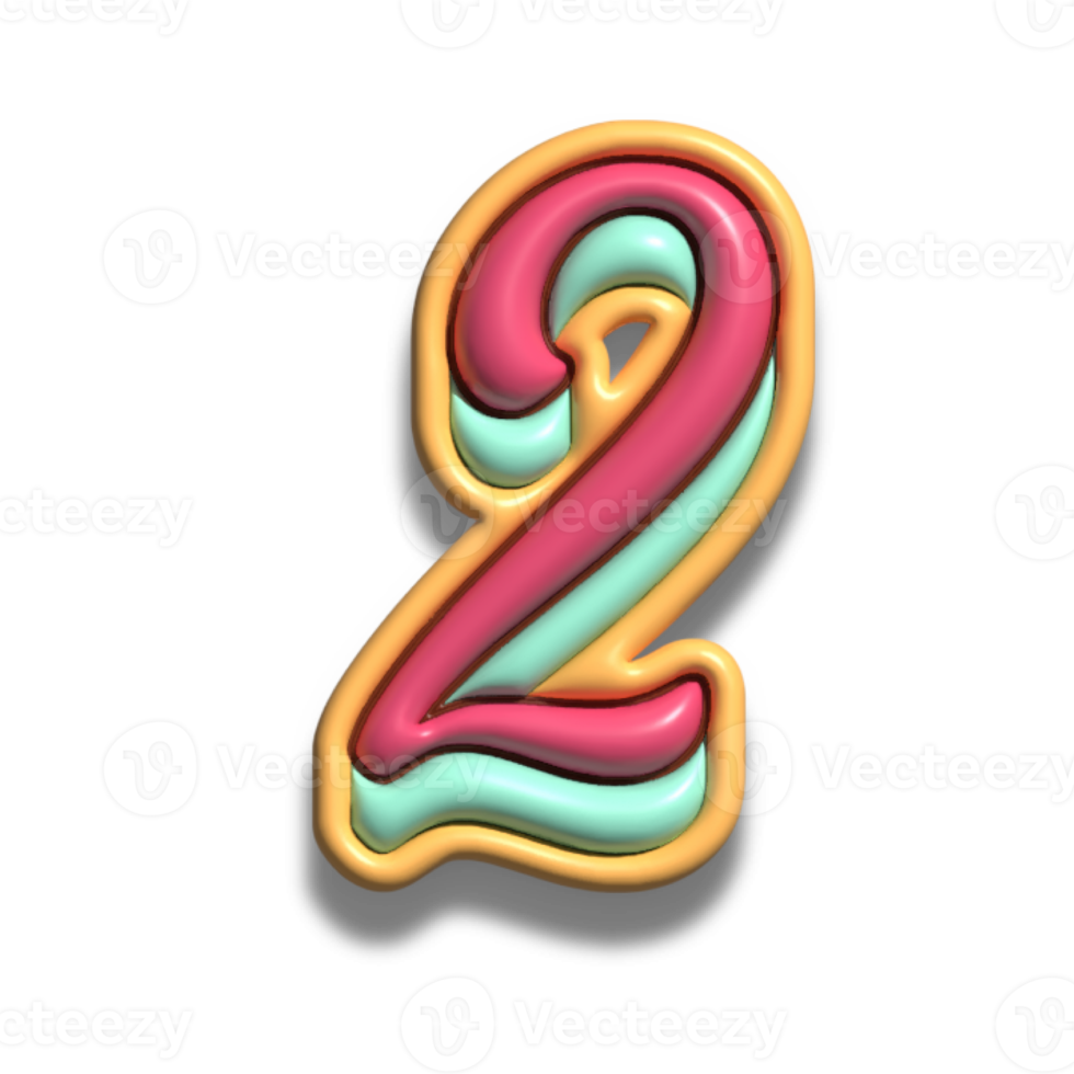 number 2 glossy 3d font png