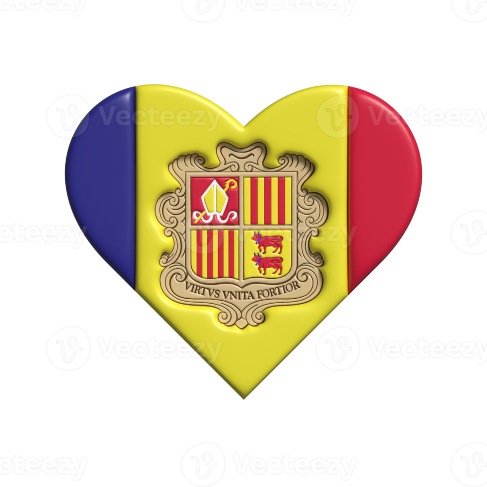 Moldova heart flag shape. 3d render png