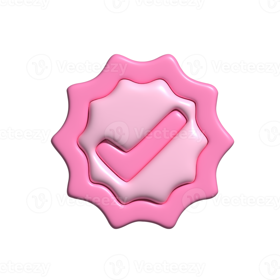 Checklist badge icon pink. 3d render png