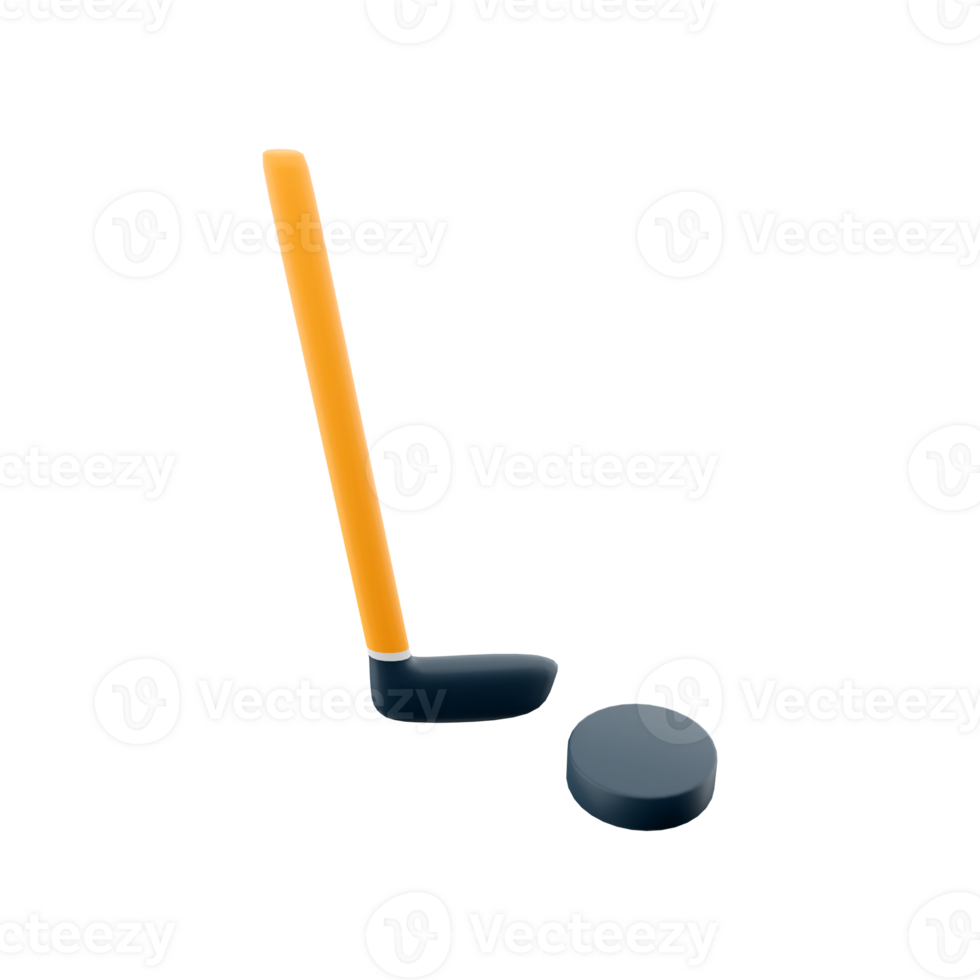 3d le rendu le hockey bâton et palet icône. 3d rendre équipe jouer sur la glace sur patins avec une petit Balle ou palet frappé par une bâton icône. png