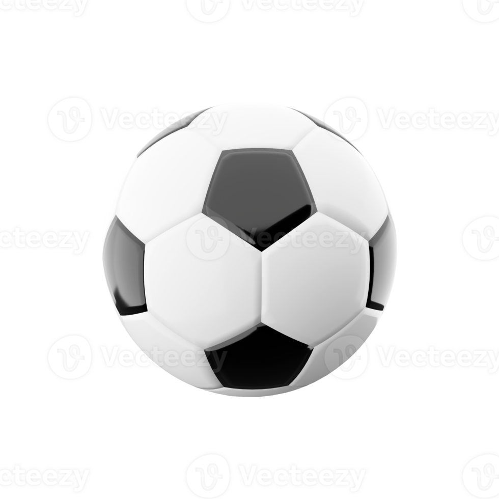 3d tolkning svart och vit fotboll boll ikon. 3d framställa fast eller ihålig inuti boll av elastisk material ikon. png