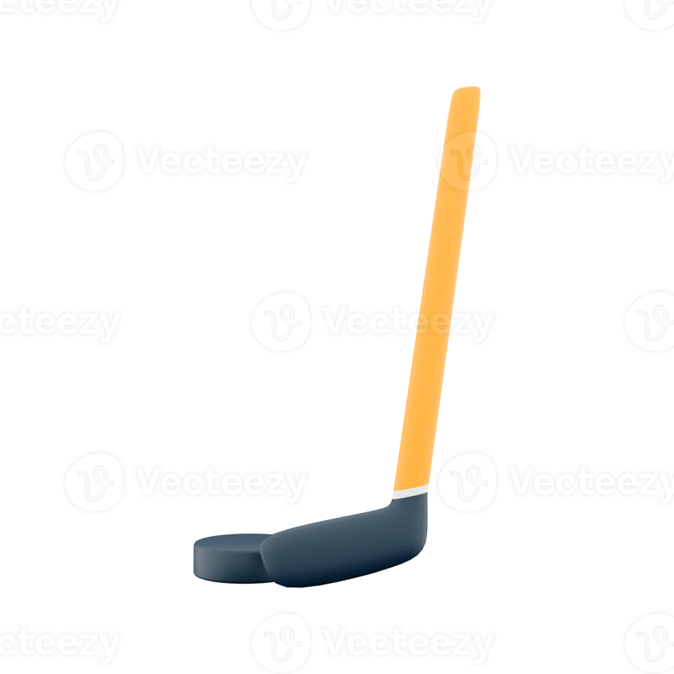 3d rendering hockey stick and puck icon. 3d render team play on ice on skates with a small ball or puck hit by a stick icon. png