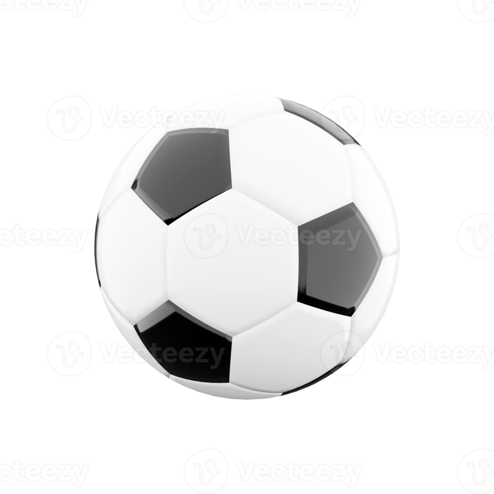 3d tolkning svart och vit fotboll boll ikon. 3d framställa fast eller ihålig inuti boll av elastisk material ikon. png