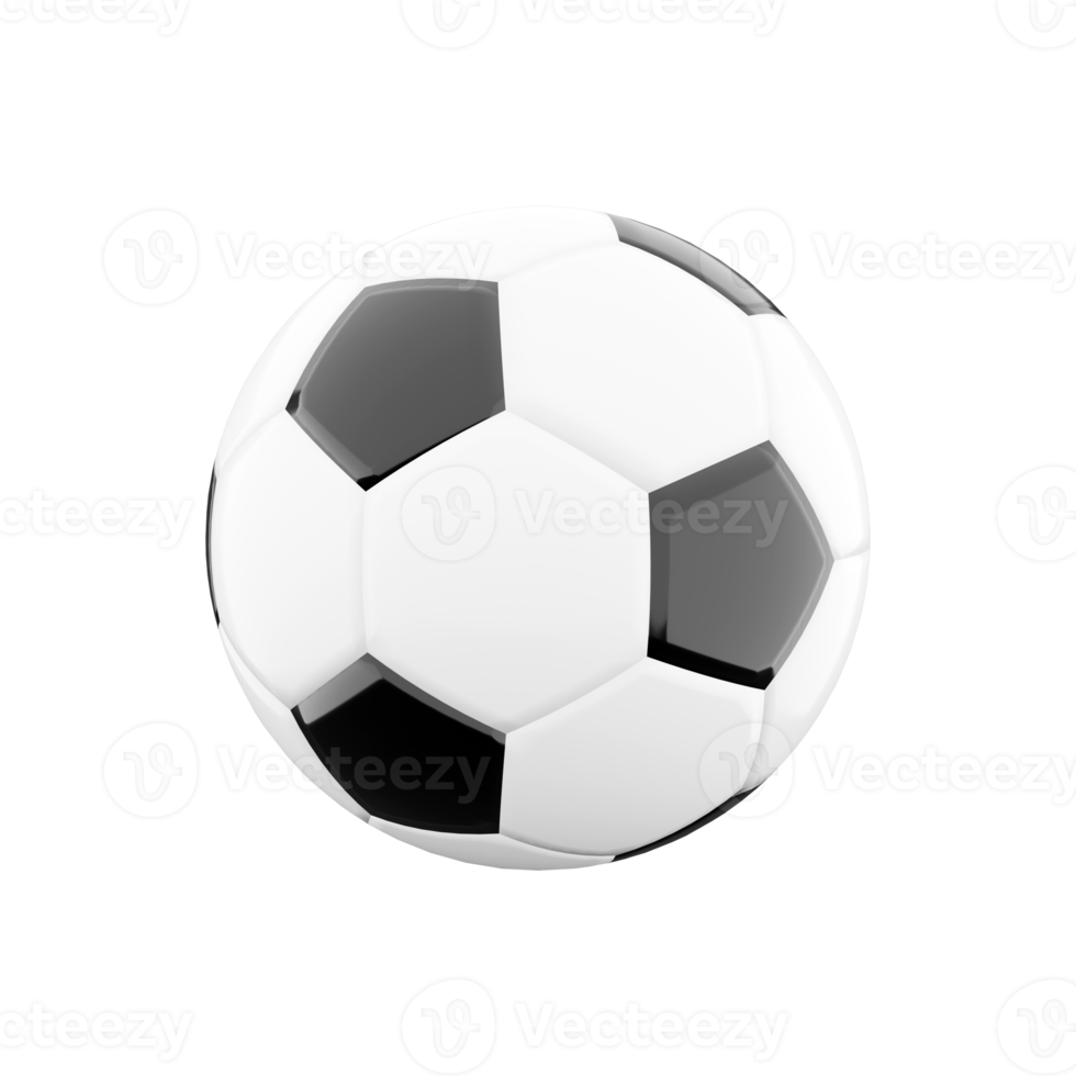 3d representación negro y blanco fútbol pelota icono. 3d hacer sólido o hueco dentro pelota de elástico material icono. png