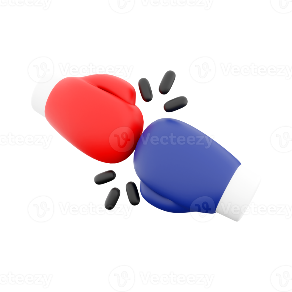 3d rendering boxing gloves hit each other icon. 3d render boxing competition icon. Boxing gloves. png