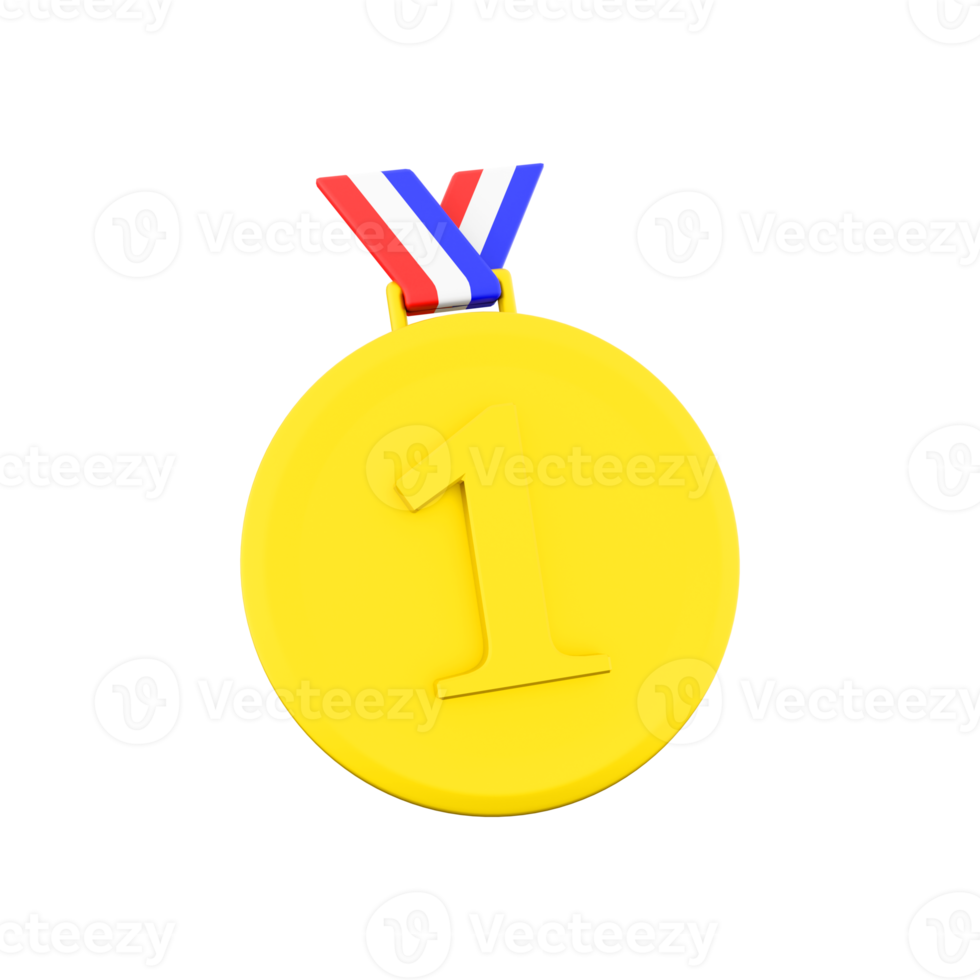 3d rendering first place gold medal icon. 3d render one of the types of medals used as an award icon. Gold medal. png