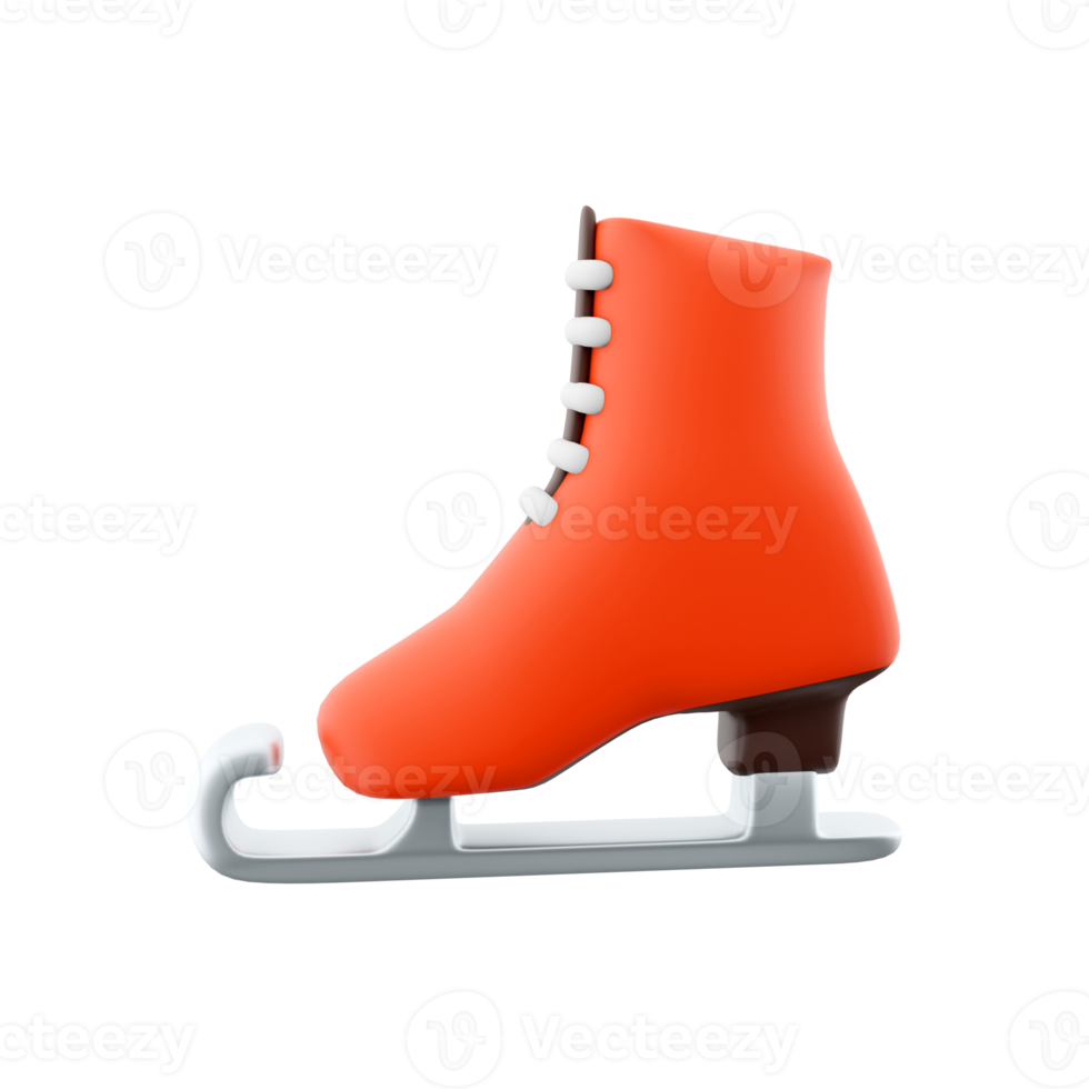 3d rendering red ice skates icon. 3d render Narrow steel skids attached to ice skating shoes icon. png