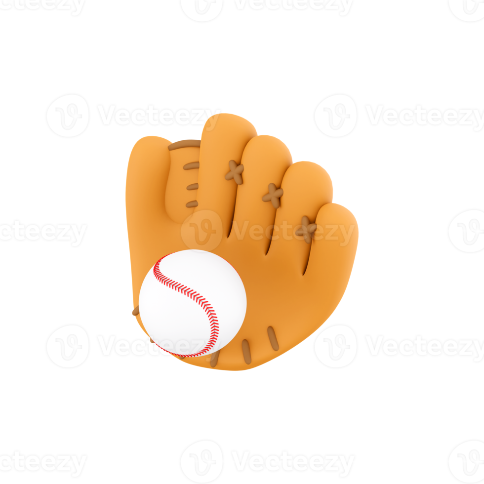 3d rendering of an orange baseball glove with a white ball inside icon. 3d render catching the ball successfully with a baseball glove icon. png